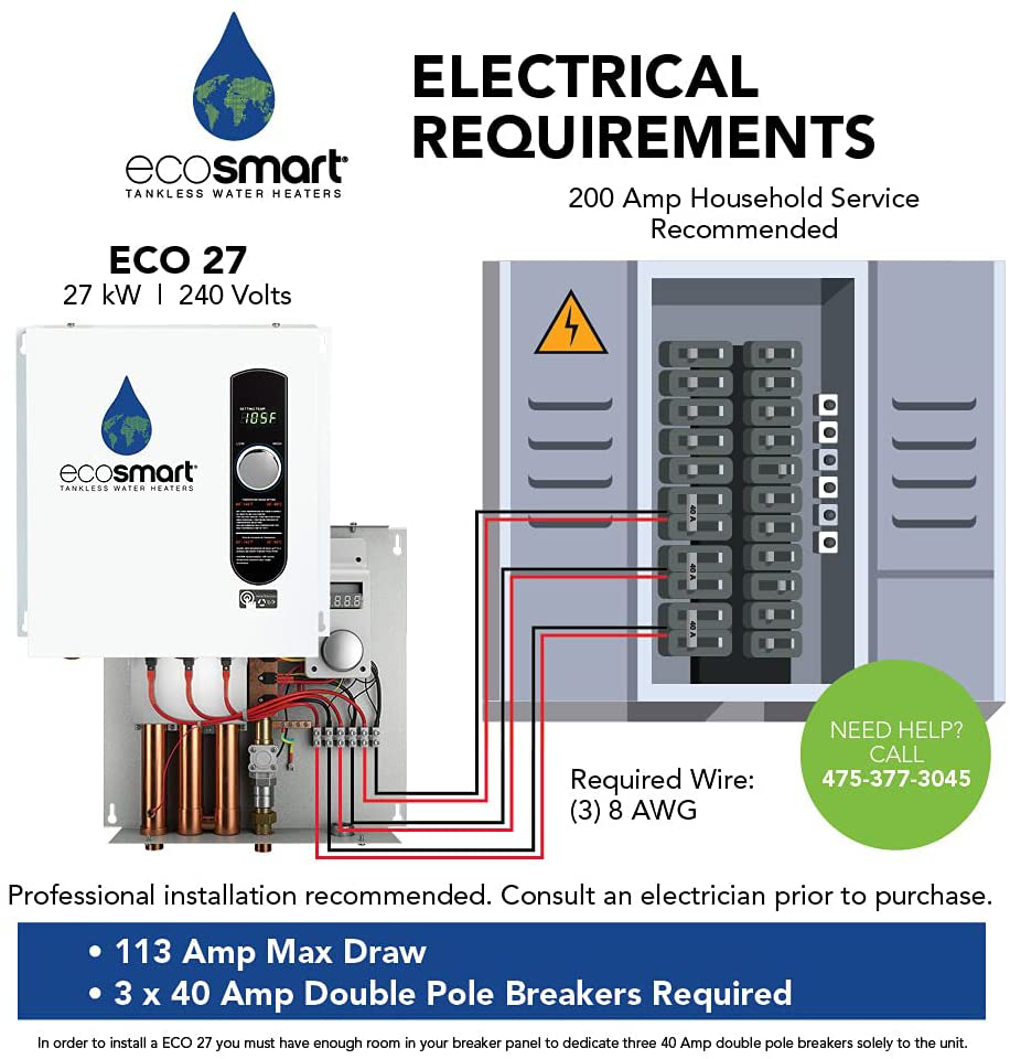 Ecosmart ECO Electric Tankless Water Heater, 27 KW at 240 Volts, 112.5 Amps with Patented Self Modulating Technology, White Animals & Pet Supplies > Pet Supplies > Bird Supplies > Bird Toys EcoSmart   