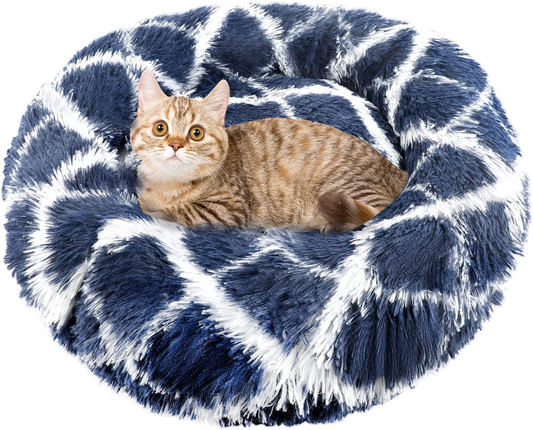 FOYOPET Calming Cat Bed for Indoor Cats, 23.6" Donut round Dog Bed for Small Dogs up to 25Lbs, Anti-Anxiety Self-Warming Cozy Soft Plush Pet Beds, Washable Puppy Sofa Bed with Removable Inner Cushion Animals & Pet Supplies > Pet Supplies > Cat Supplies > Cat Beds FOYOPET   