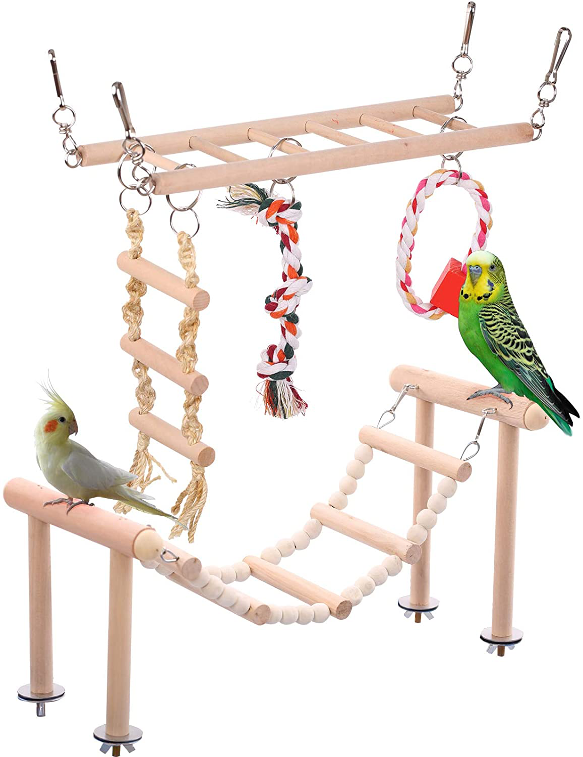 SAWMONG Bird Parrot Toys Bird Perch Stand Pet Birds Swing Climbing Ladder with Chewing Toys Playground Accessories for Small Parakeets Cockatiels Conures Lovebirds Animals & Pet Supplies > Pet Supplies > Bird Supplies > Bird Ladders & Perches SAWMONG   