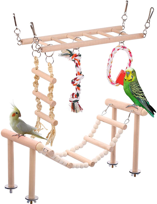 SAWMONG Bird Parrot Toys Bird Perch Stand Pet Birds Swing Climbing Ladder with Chewing Toys Playground Accessories for Small Parakeets Cockatiels Conures Lovebirds Animals & Pet Supplies > Pet Supplies > Bird Supplies > Bird Ladders & Perches SAWMONG   