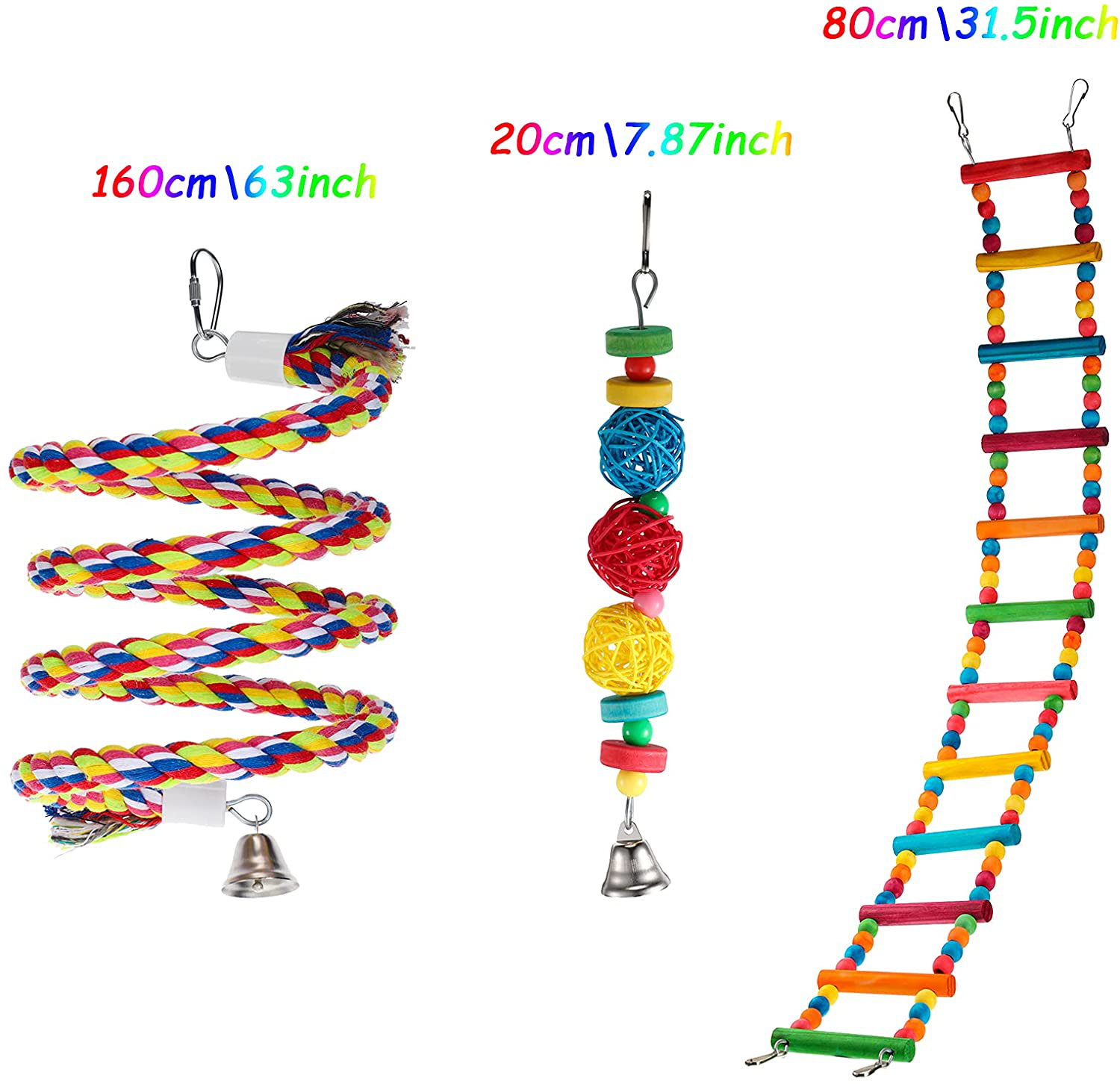 Skylety 3 Pieces Parrot Toys Include Bird Swing Ladders Bird Spiral Rope Perch Hanging Bell Rattan Balls Parrot Climbing Standing Chewing Toys for Small Parakeets Cockatiels Lovebirds Conures Animals & Pet Supplies > Pet Supplies > Bird Supplies > Bird Ladders & Perches Skylety   