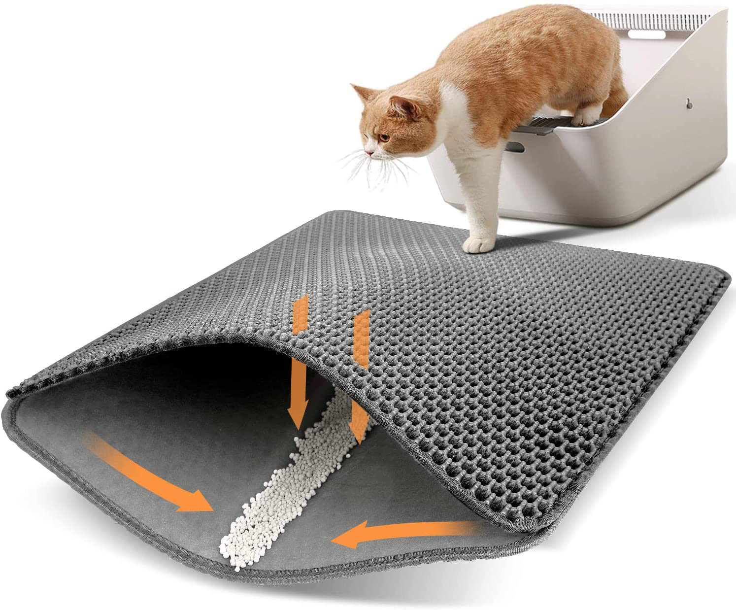 Polarduck Cat Litter Mat Cat Litter Trapping Mat, Honeycomb Double Layer Design, Urine and Water Proof Material, Scatter Control, Less Waste，Easier to Clean,Washable Animals & Pet Supplies > Pet Supplies > Cat Supplies > Cat Litter Box Mats Polarduck Gray 23" X 17" 