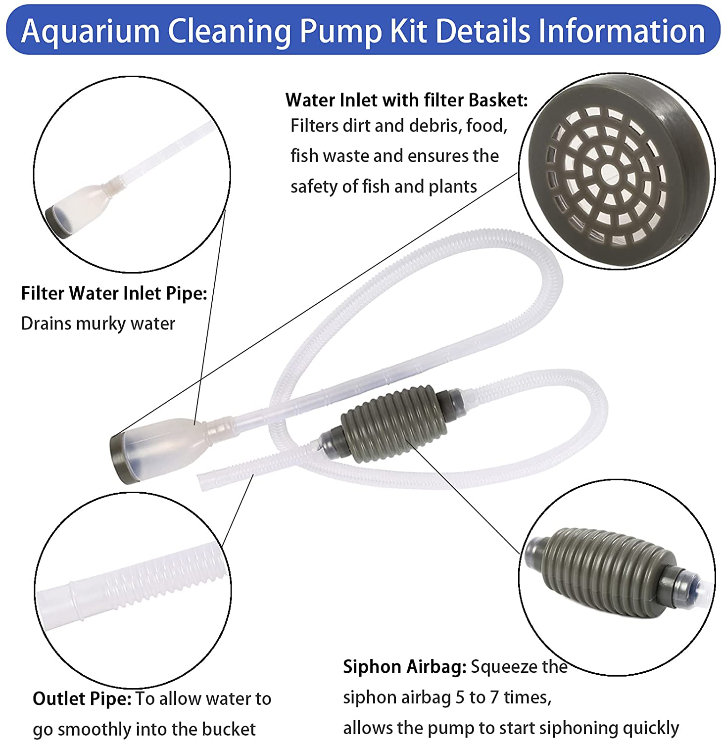 Aquarium Cleaner Tool Siphon Gravel Suction Pipe Filter for Fish