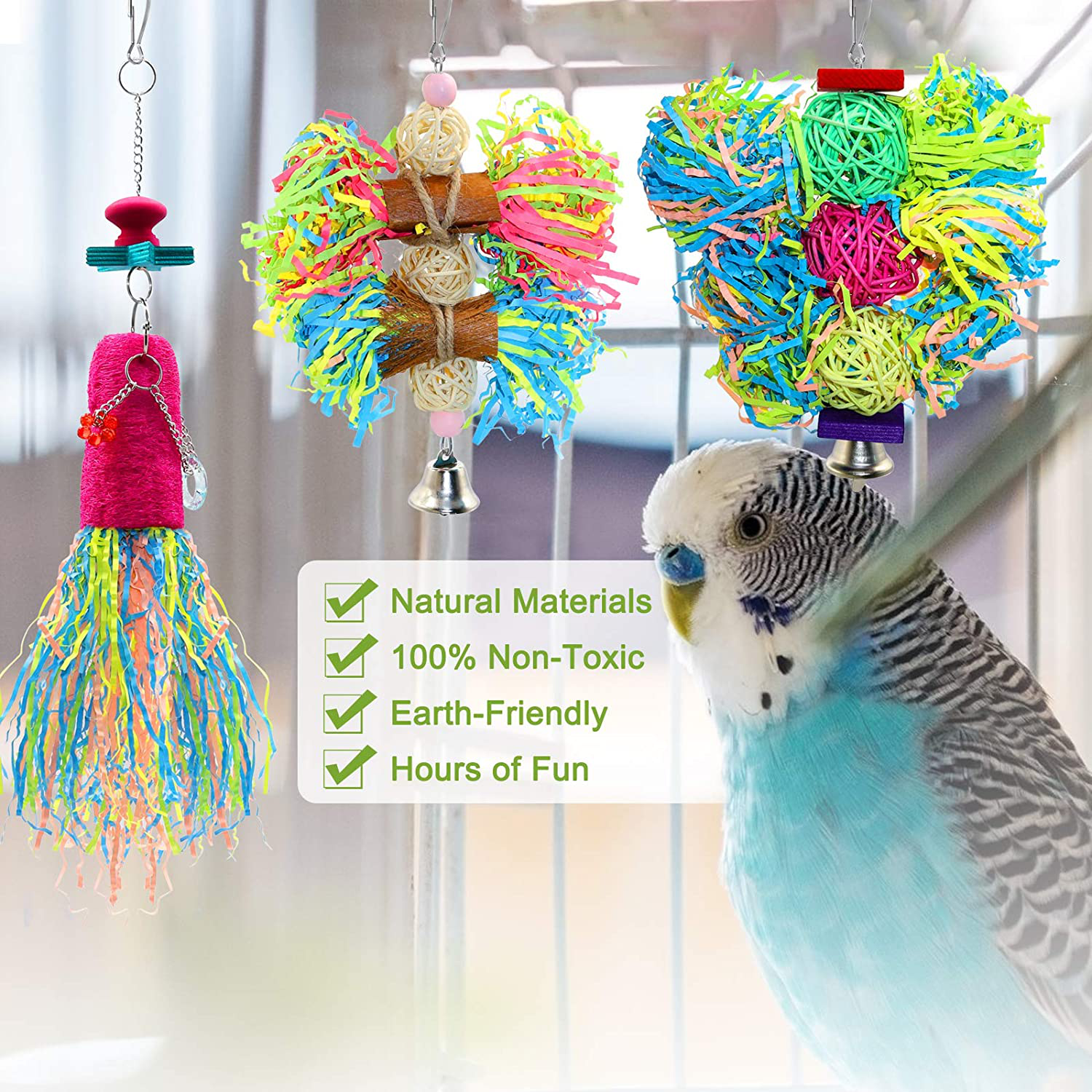 BWOGUE Bird Chewing Toys Parrot Shredder Toy Shred Foraging Hanging Cage Toy for Conure Cockatiel African Grey Amazon (3 Pack) Animals & Pet Supplies > Pet Supplies > Bird Supplies > Bird Toys BWOGUE   