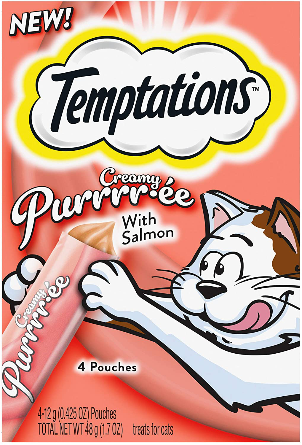 Temptations Creamy Purrrr-Ee Lickable Purée Cat Treats, 44 Pouches, Multiple Flavors Animals & Pet Supplies > Pet Supplies > Bird Supplies > Bird Treats Temptations Salmon  