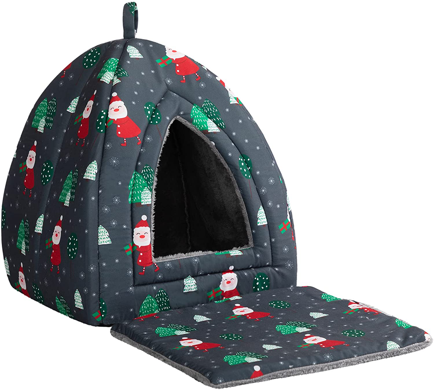 Hollypet Self-Warming 2 in 1 Foldable Comfortable Triangle Cat Bed Tent House Christmas Pet Bed