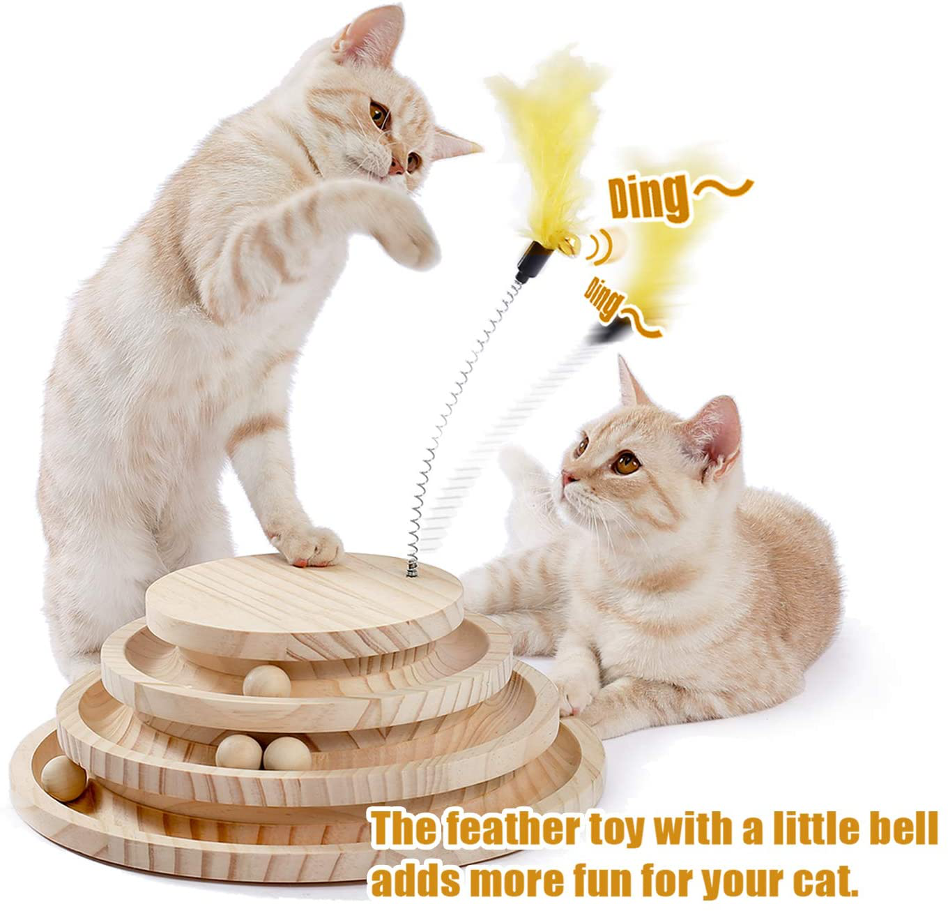 Made4Pets Wooden Cat Toy, 12.6 Inches 3-Layer Cat Turntable with Cat Balls, Cat Toy Feather Stick, Feather Teaser, Interactive Training Animals & Pet Supplies > Pet Supplies > Cat Supplies > Cat Toys MADE 4 PETS   