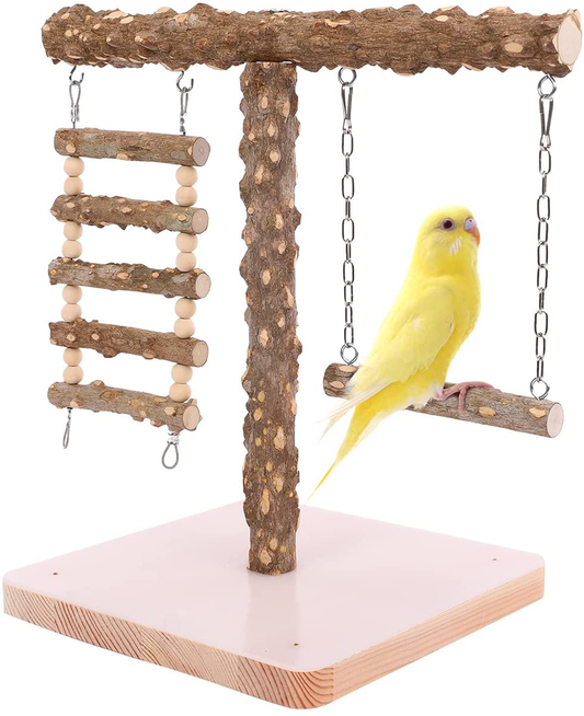 QBLEEV Bird Tabletop Training Perch Play Stand, Portable Parrot Swing Toys Wood Bird Cage Toys, Bird Perches Standing Sticks Exercise Gym Playground for Parakeets Cocktails Conures Lovebirds Animals & Pet Supplies > Pet Supplies > Bird Supplies > Bird Gyms & Playstands QBLEEV   