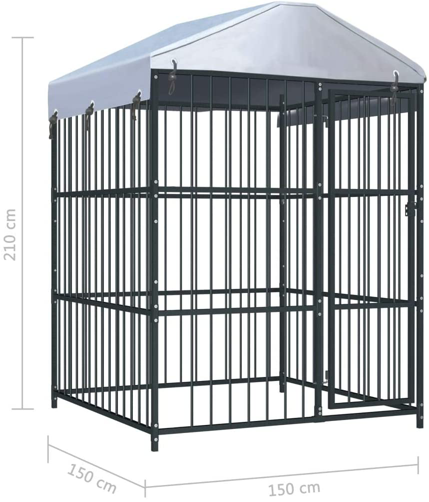 Festnight Outdoor Dog Kennel Cage Heavy Duty Galvanized Steel Pet Run House with Shelter Cover Bar Sidewalls Fence Playpen for Backyard Garden 59.1" X 59.1" X 82.7 Inches (L X W X H)