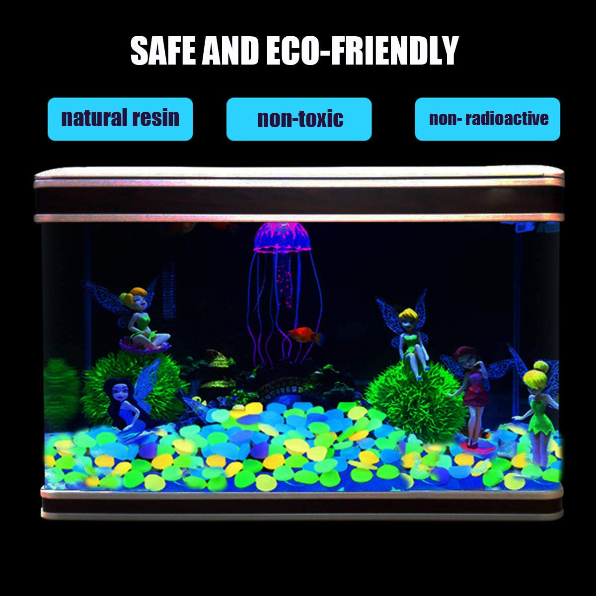 Oubest Fish Tank Rocks Glow Blue/Glow in the Dark Pebbles for