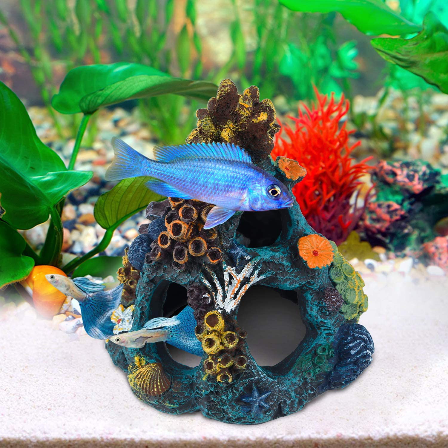 Uniclife Aquarium Decorations Resin Coral Rock Mountain Cave Fish Tank Decor Ornaments Fish House for Betta Rest Hide Play Breed Animals & Pet Supplies > Pet Supplies > Fish Supplies > Aquarium Decor Uniclife   
