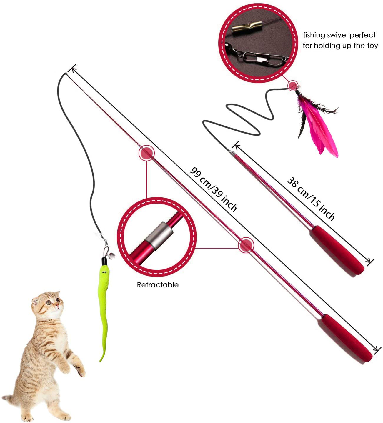 M JJYPET Retractable Cat Wand Toys,12 Packs Interactive Cat Feather Toy,9 Assorted Teaser Refills with Bell for Cat,Kitten Animals & Pet Supplies > Pet Supplies > Cat Supplies > Cat Toys M JJYPET   