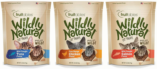 Fruitables Wildly Natural Wild Caught Tuna, Chicken, and Salmon Flavor Cat Treats Variety Pack, 2.5 Ounces per Pack