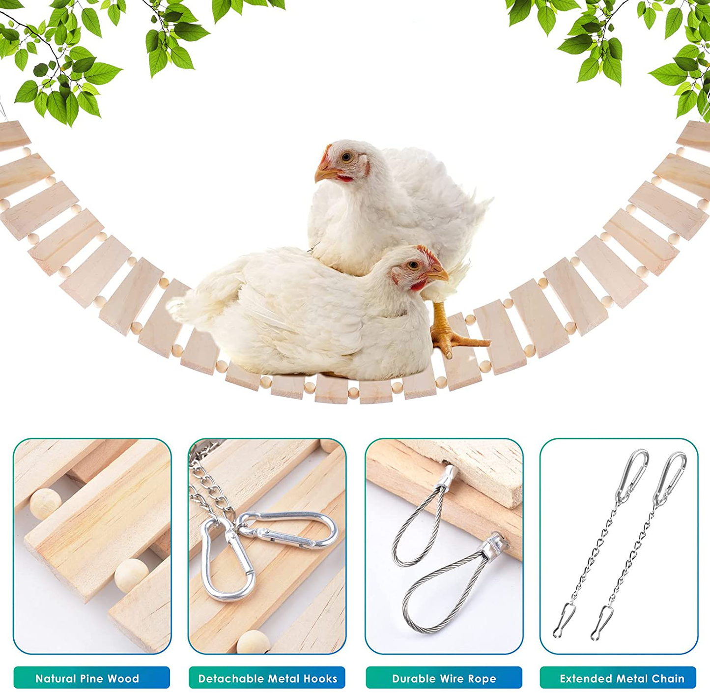 KATUMO Chicken Swing Chicken Perch Chicken Ladder for Coop Natural Wood Chicken Toy Chicken Coop Accessory Bird Swing for Chickens, Birds, Parrots, Total Length 112Cm/44.09'' Animals & Pet Supplies > Pet Supplies > Bird Supplies > Bird Ladders & Perches KATUMO   