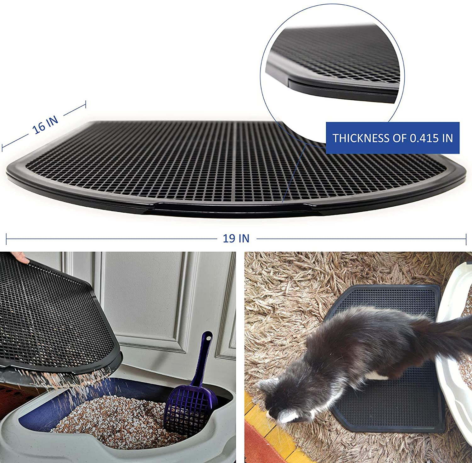 Dzelcat Spreadztrap Cat Litter Mat - Unique Disinfectable Plastic Litter Catcher Tray for Cats & Dogs - Waterproof Large Trapping Box Mat, Easy to Clean, Urine-Proof, Scatter Control, Food Mat 16"X19"