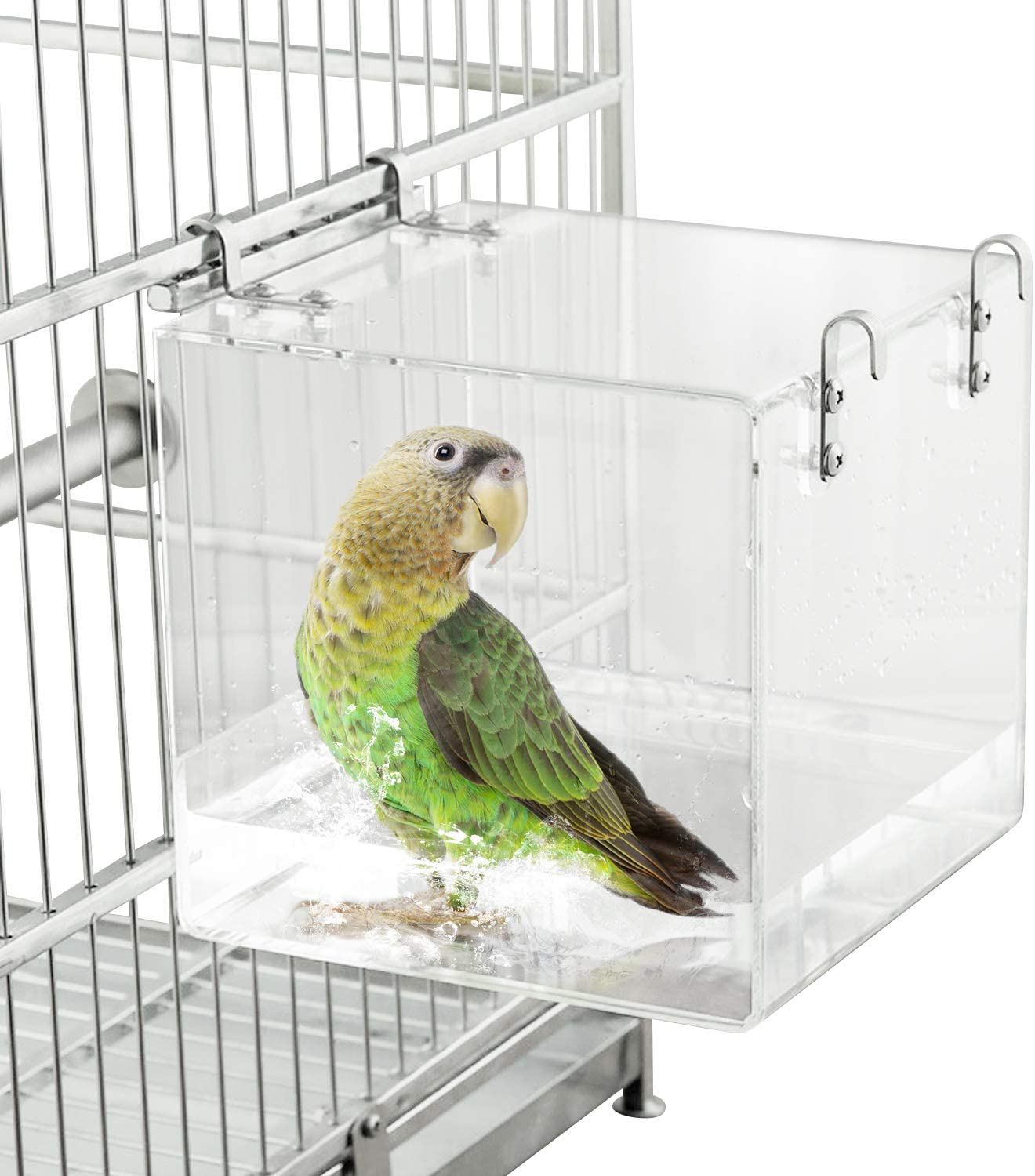 HOSUKKO Bird Bath for Cage Clear Bird Bathtub Parrot Parakeets Shower No Mess Bird Feeder for Cage Bathtub Box for Small Bird Parrot with 4 Hooks Animals & Pet Supplies > Pet Supplies > Bird Supplies > Bird Gyms & Playstands HOSUKKO Birdbath-S  