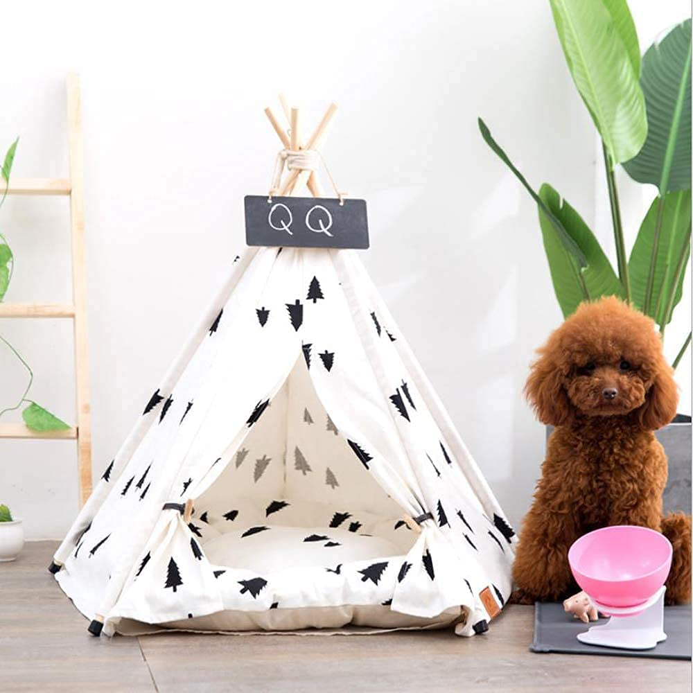 Pet Teepee Tent for Dogs, Dog Cat Teepee Bed, Portable &Washable Dog Houses Indoor Outdoor Puppy Beds for Small Dogs Cats Rabbits with Cushion and Blackboard Animals & Pet Supplies > Pet Supplies > Dog Supplies > Dog Houses NUKied   
