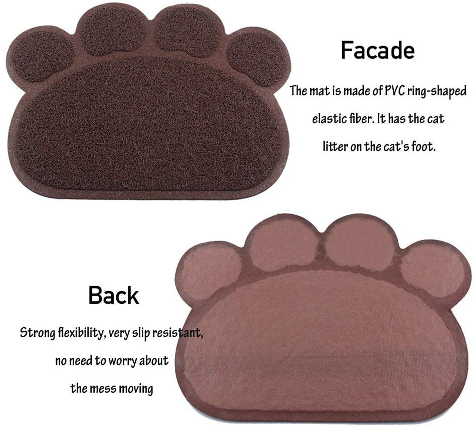 Optokeko Cat Dish Bowl Food Water Feeding Placemat, PVC Non-Slip Cat Litter Trapping Mat Paw Shape for Cat Litter Boxes Pet Dog Cat Puppy Kitten 15.7" X 11.8" (Brown) Animals & Pet Supplies > Pet Supplies > Cat Supplies > Cat Litter Box Mats Optokeko   