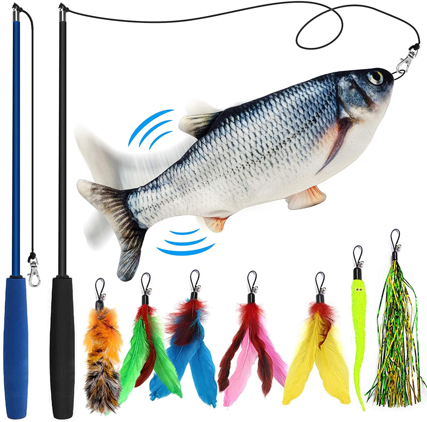 Floppy Fish Cat Toy, Realistic Flopping Fish Cat Toy, Lifetime Replacement, Interactive Cat Toys for Indoor Cats, Kitten Toys, Moving Fish Cat Catnip Toy, Cat Chew Toy, Automatic Cat Kicker Toy Animals & Pet Supplies > Pet Supplies > Cat Supplies > Cat Toys FAYOGOO Carp+Two Pole  
