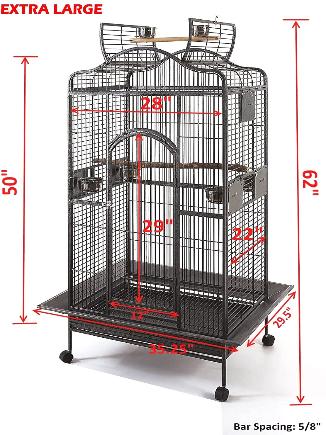 Extra Large Wrought Iron Open/Close Play Top Bird Parrot Cage, Include Metal Seed Guard Solid Metal Feeder Nest Doors Overall Dimensions: 35.25" Wx29.5 Lx62 H(With Seed Skirt) Animals & Pet Supplies > Pet Supplies > Bird Supplies > Bird Cages & Stands Mcage   