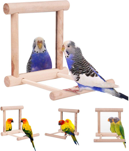 HAPPTYTOY Bird Toy for Parrot Parakeets Conures Cockatiels Cage Swing Wooden Fun Play Toy for Birds (Mirror) Animals & Pet Supplies > Pet Supplies > Bird Supplies > Bird Toys Сhewbo   