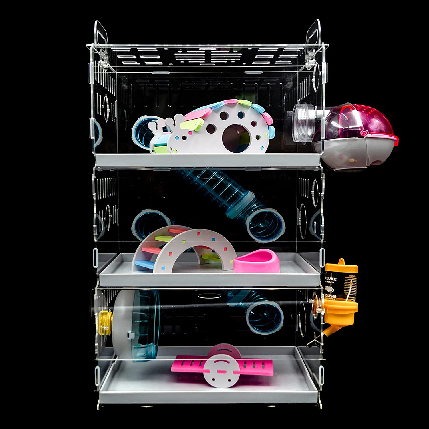 Duvindd Hamster Cages with Crossover Tubes Tunnels, Large Hamster Cage Habitats Gerbil House, Transparent Acrylic Small Animal Cage for Pet Rat, Syrian Hamster, Mouse with Accessories Animals & Pet Supplies > Pet Supplies > Small Animal Supplies > Small Animal Habitat Accessories DuvinDD   