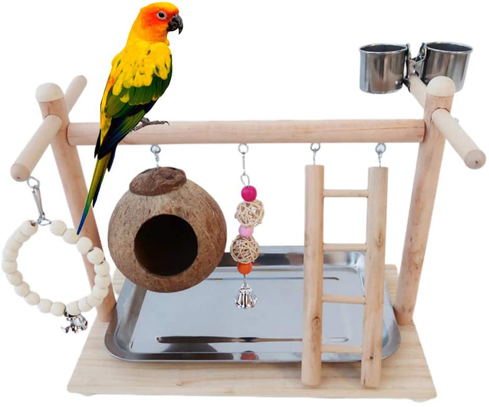 Luosh Parrot Play Stand Bird Gym Wooden Playground Pet Bird Perches Sport Swing Cup Perch Stand Bird Tray Game Wood Rack Animals & Pet Supplies > Pet Supplies > Bird Supplies > Bird Gyms & Playstands luosh   