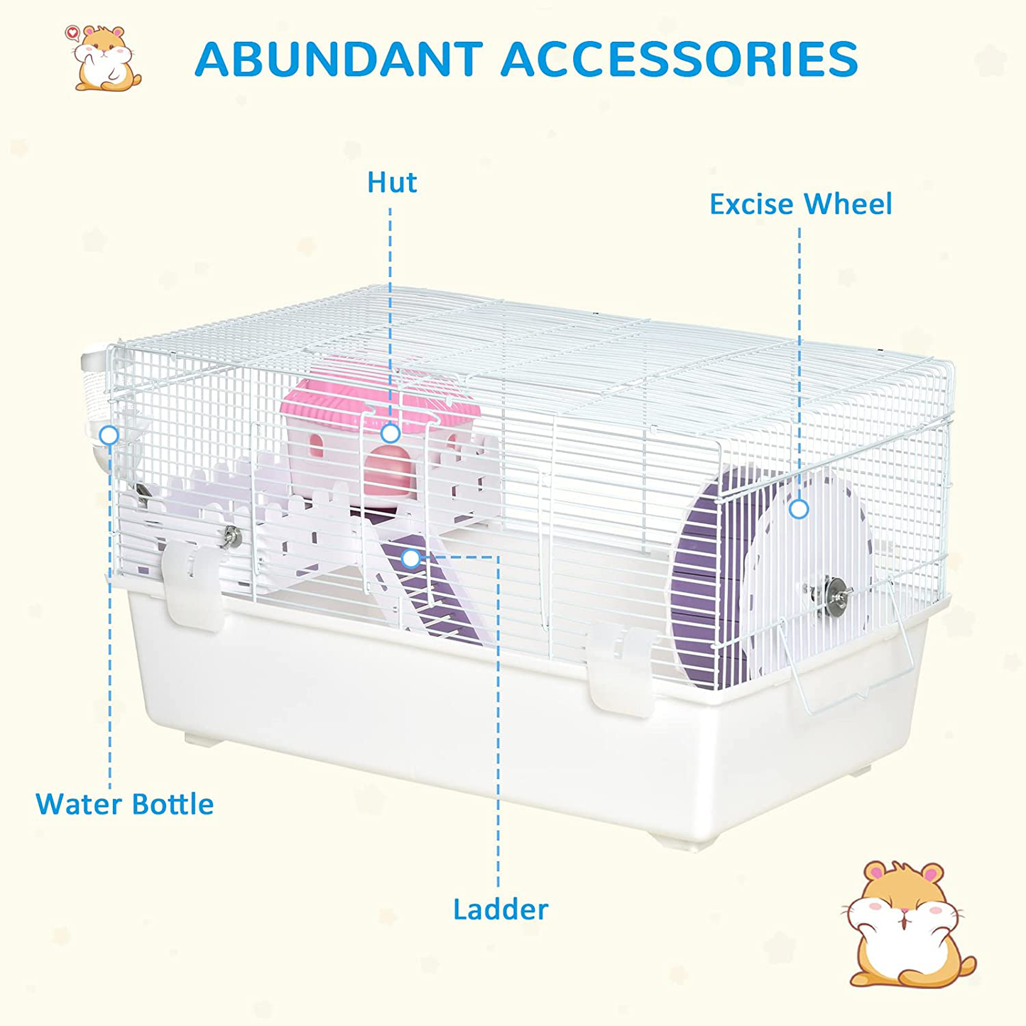 Pawhut 2 Tier Hamster Cage Gerbil Haven Multi-Storey Rodent House Small Animal Habitat with Water Bottle, Excise Wheel, Ladder, Hut, White Animals & Pet Supplies > Pet Supplies > Small Animal Supplies > Small Animal Habitats & Cages PawHut   