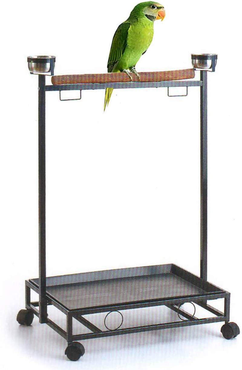 Mcage 39" Large Wrought Iron Parrot Bird Play Stand Play Gym Play Ground Rolling Stand *Black Vein*