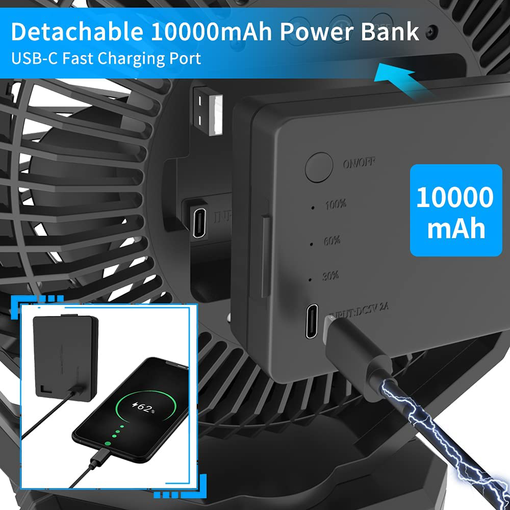 Handfan 8" Rechargeable 10000Mah Battery Power Bank 2 in 1 Operated Clip Fan on Golf Cart/Desk/Bed/Tent with Reinforcement, 4 Speeds Strong Airflow, 3 Gear Lights, 400Ml Spray Tank, Timer, Hook Animals & Pet Supplies > Pet Supplies > Dog Supplies > Dog Treadmills HandFan   