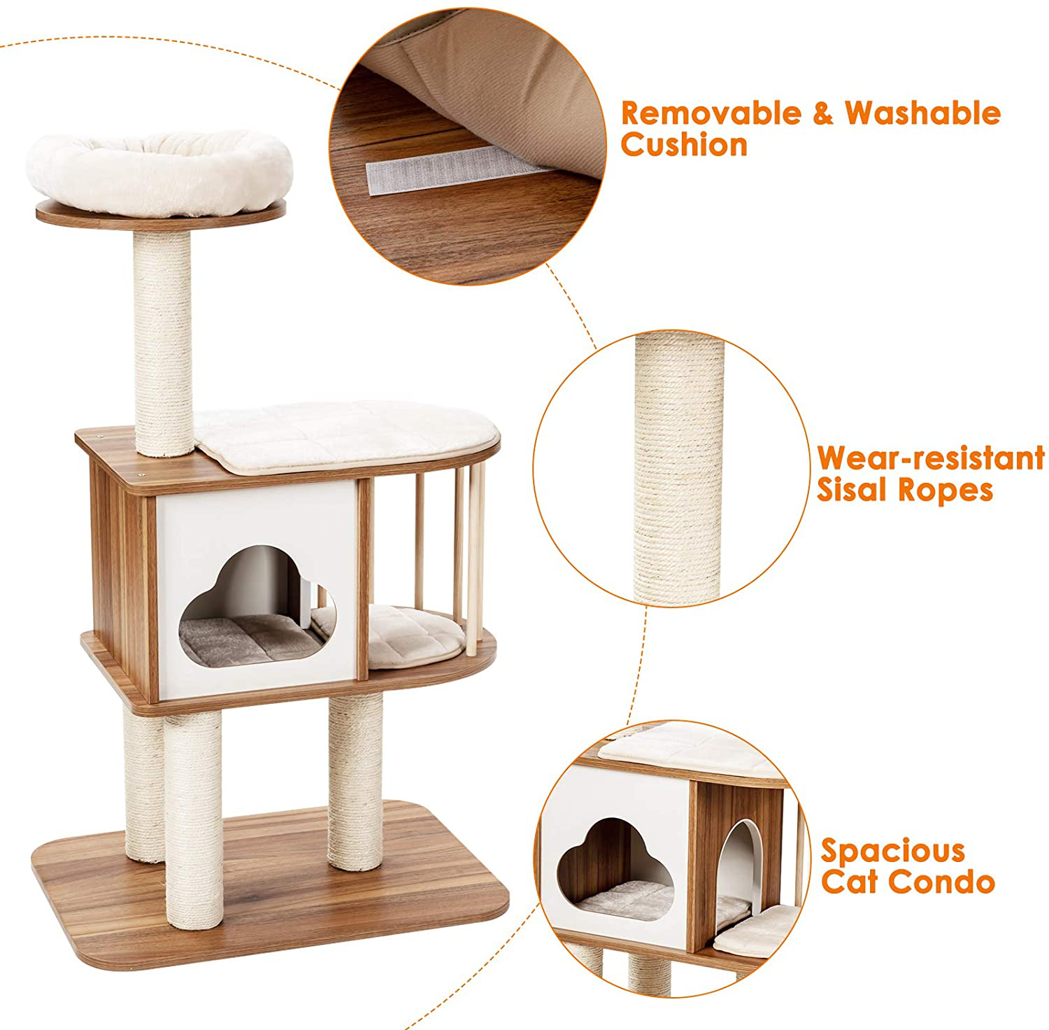 Tangkula Modern Wood Cat Tree, 46 Inches Cat Tower with Platform, Cat Activity Center with Scratching Posts and Washable Cushions, Wooden Cat Condo Furniture for Kittens and Cats Animals & Pet Supplies > Pet Supplies > Cat Supplies > Cat Furniture Tangkula   