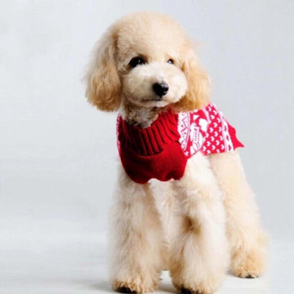 Bolbove Pet Red Snowflake Turtleneck Sweater for Small Dogs & Cats Knitwear