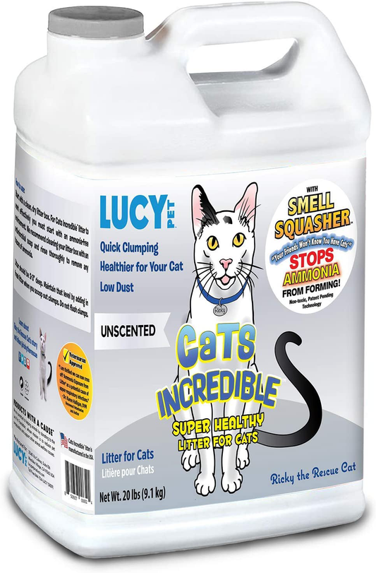 Lucy Pet Cats Incredible Clumping Cat Litter with Smell Squasher, Absorbent Natural Clay Formula Prevents Ammonia Build-Up Animals & Pet Supplies > Pet Supplies > Cat Supplies > Cat Litter Cats Incredible Unscented 20 lb 