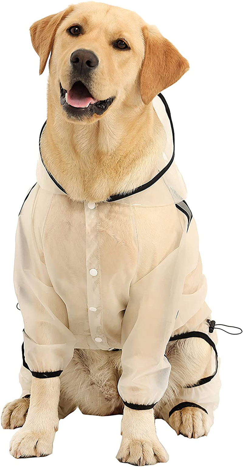 Olsa Dog Raincoat, Dog Hooded Slicker Poncho, 4 Legs Dog Rain Jacket with Reflective Stripe, Transparent Water Proof Resistant Dog Rain Snow Clothes for Small Medium Large Dogs
