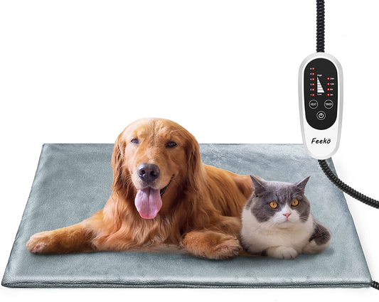 Feeko Pet Heating Pad, 16''X28'' Large Electric Heating Pad for Dogs and Cats Indoor Adjustable Warming Mat with Auto-Off and 6 Heat Setting, Chew Resistant Cord, Navy Grey Animals & Pet Supplies > Pet Supplies > Dog Supplies > Dog Beds Feeko   