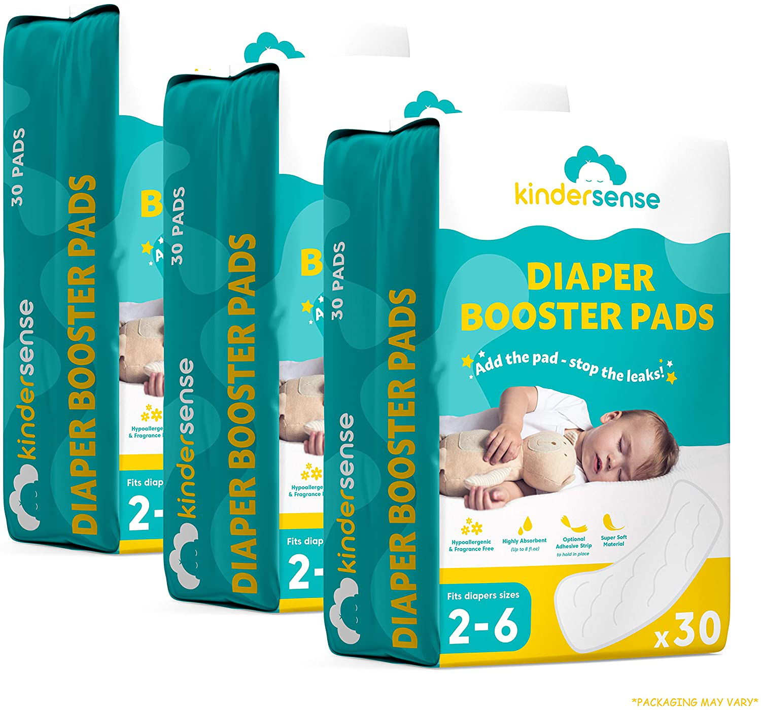 Kindersense® - Overnight Diaper Liners - Diaper Booster Pads Disposable Doubler Cloth Diaper Inserts to Prevent Leaks - Overnight Diapers Pad - Adhesive Strip - Hypoallergenic… (30 Pack) Animals & Pet Supplies > Pet Supplies > Dog Supplies > Dog Diaper Pads & Liners VEA Group LLC 90 Pack  