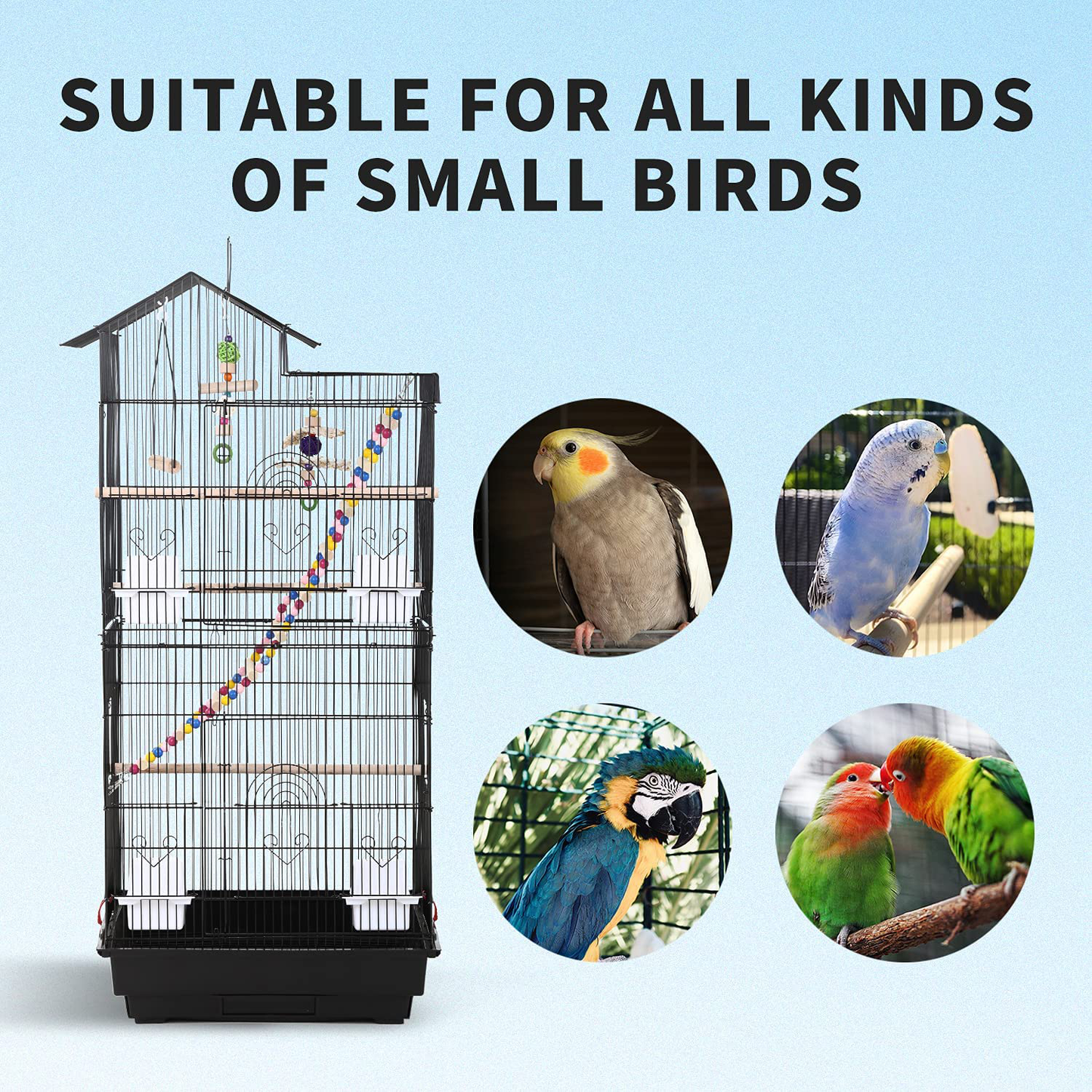 HCY 39 Inches Bird Cage Roof Top Large Flight Parrot Bird Cage with Toys for Small Medium Birds, Cockatiel,Parakeets,Parrot,Lovebirds,Finch,Canary Pet Bird Cage Animals & Pet Supplies > Pet Supplies > Bird Supplies > Bird Cage Accessories HCY   