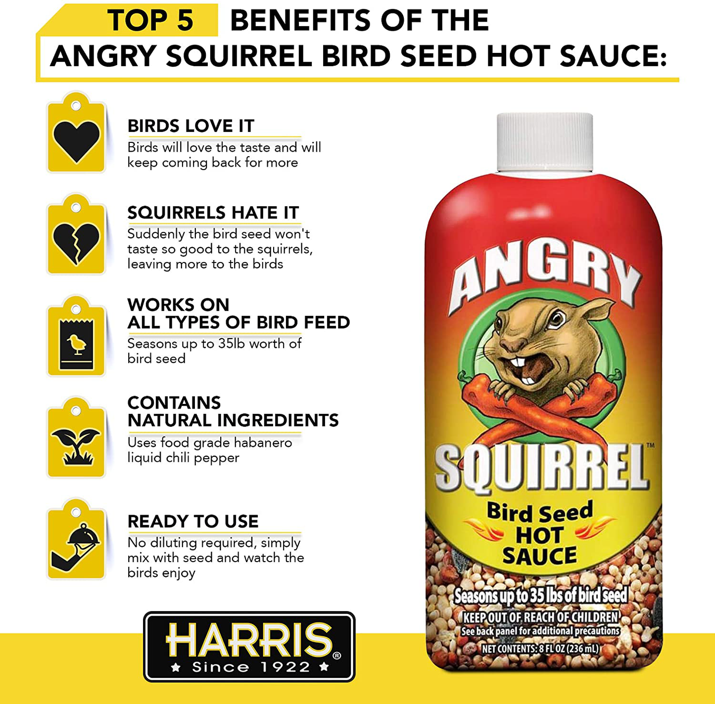 Angry Squirrel Bird Seed Hot Sauce, 8Oz, for up to 35 Pounds of Bird Seed, 2-Pack Animals & Pet Supplies > Pet Supplies > Bird Supplies > Bird Food Harris   