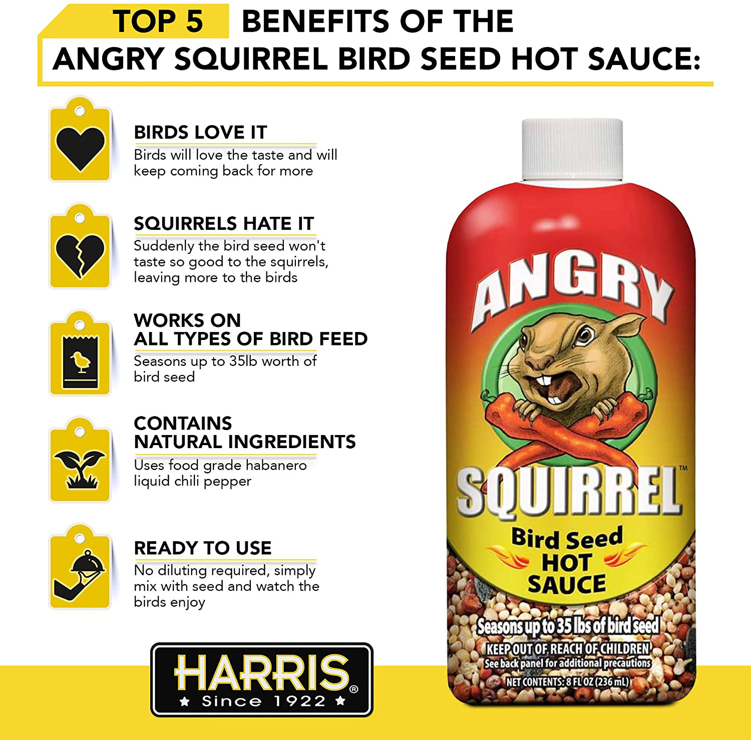 Angry Squirrel Bird Seed Hot Sauce, 8Oz, for up to 35 Pounds of Bird Seed, 2-Pack Animals & Pet Supplies > Pet Supplies > Bird Supplies > Bird Food Harris   