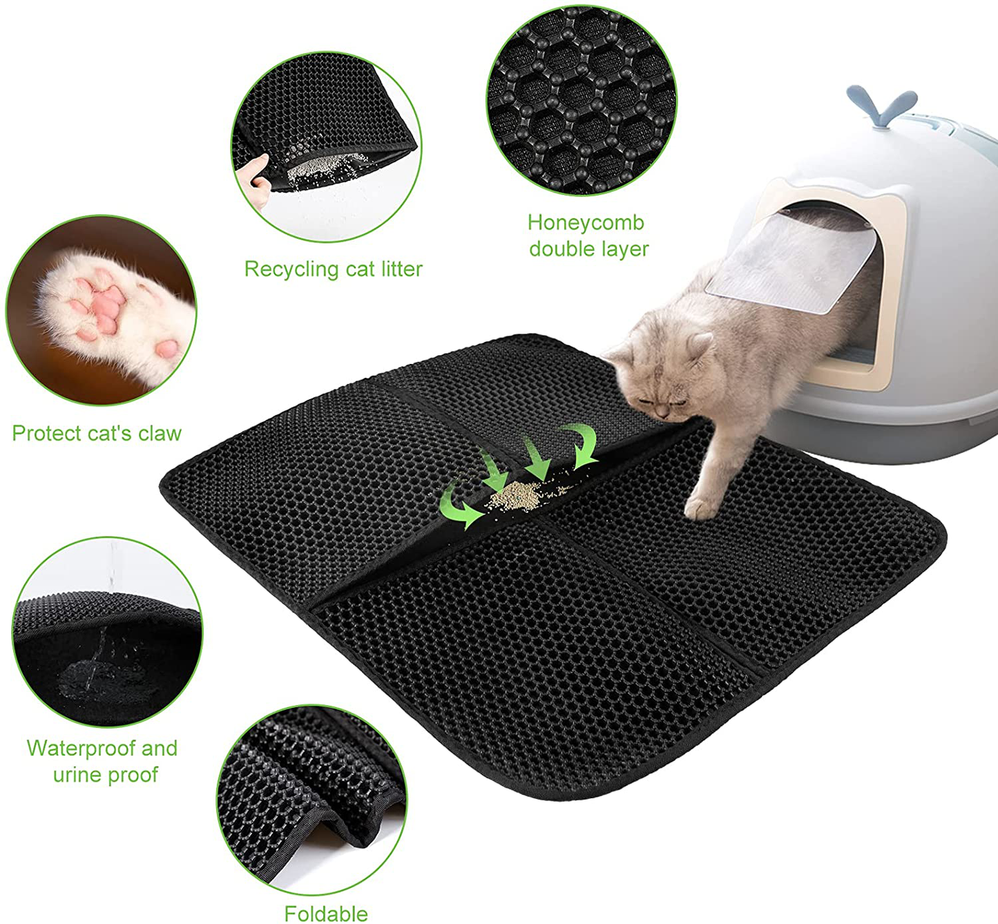 Dorakitten Cat Litter Mat Litter Box Mats Kitty Large Litter Trapping Foldable Mats Honeycomb Urine-Proof Waterproof Tracking Pad Cat Litter Catcher Rug with Pan Bags Animals & Pet Supplies > Pet Supplies > Cat Supplies > Cat Litter Box Mats Dorakitten   