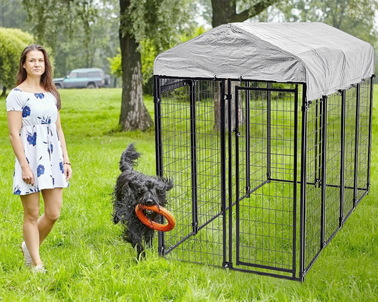 Heavy Duty Dog Crate Cage Kennel,Large Outdoor Dog Yard Kennel Pet Playpen House,Wire Metal Pet Cage Fence Play Pen Crates W/ UV Protection Waterproof Shade Cover & Roof & Secure Lock Animals & Pet Supplies > Pet Supplies > Dog Supplies > Dog Houses CL.Store 100.0 Pounds  