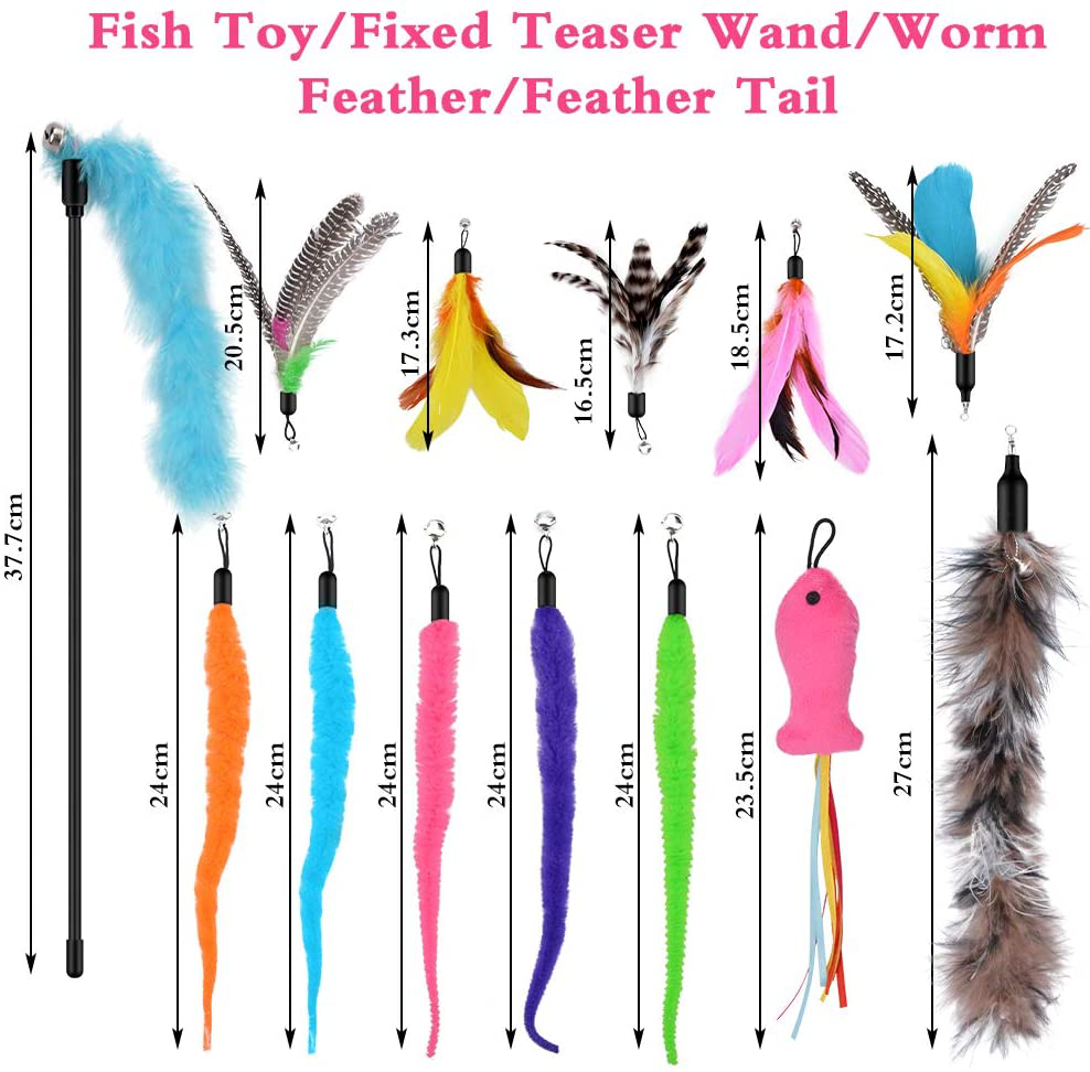 15 Pcs Cat Teasers Wand Toys Cat Worm Toy Cat Worms Refill Cat Wand  Replacement Refill Furry Worm Toy with Bells for Cat Small Pet Interactive