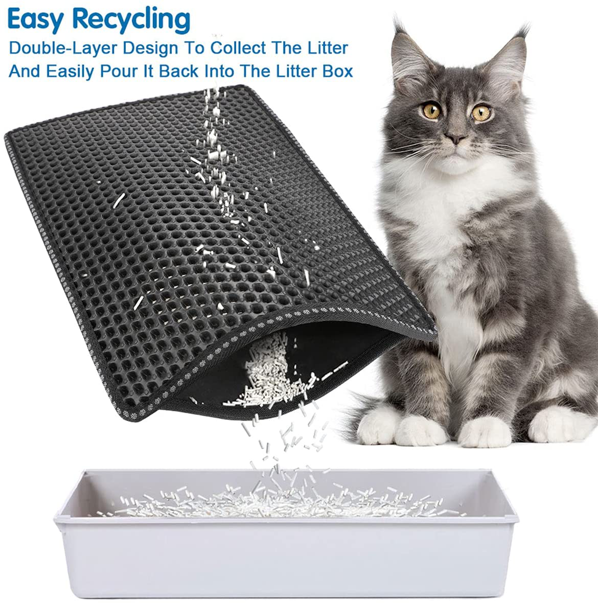 HOYOC 21"×14" Cat Litter Mat Cat Litter Trapping Mat Urine and Water Proof Material Honeycomb Double Layer Design Large Size Easy Clean Scatter Control for Litter Boxes Animals & Pet Supplies > Pet Supplies > Cat Supplies > Cat Litter Box Mats HOYOC   