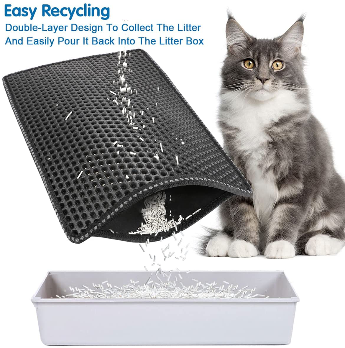 Cat Litter Mat, Double Layer Leak Proof Litter Trapping Mat, Easy