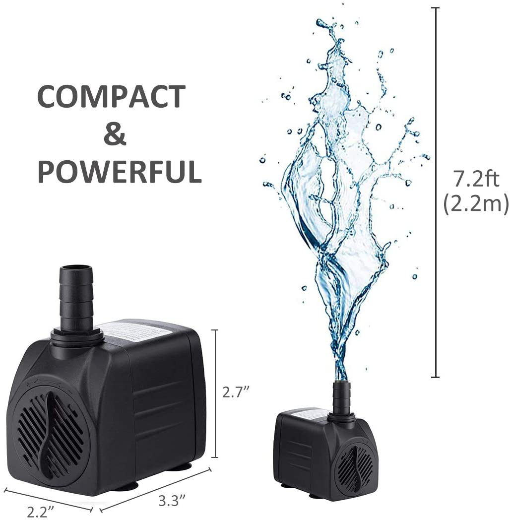 GROWNEER 550GPH Submersible Pump 30W Ultra Quiet Fountain Water Pump, 2000L/H, with 7.2Ft High Lift, 3 Nozzles for Aquarium, Fish Tank, Pond, Hydroponics, Statuary Animals & Pet Supplies > Pet Supplies > Fish Supplies > Aquarium & Pond Tubing GROWNEER   