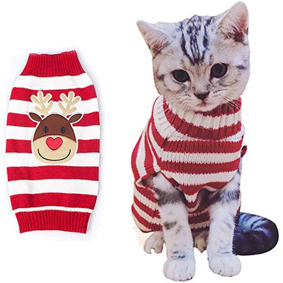 BOBIBI Cat Sweater Christmas Santa Claus Pet Cat Winter Knitwear Warm Clothes Animals & Pet Supplies > Pet Supplies > Cat Supplies > Cat Apparel BOBIBI Elk-01 Large (Pack of 1) 