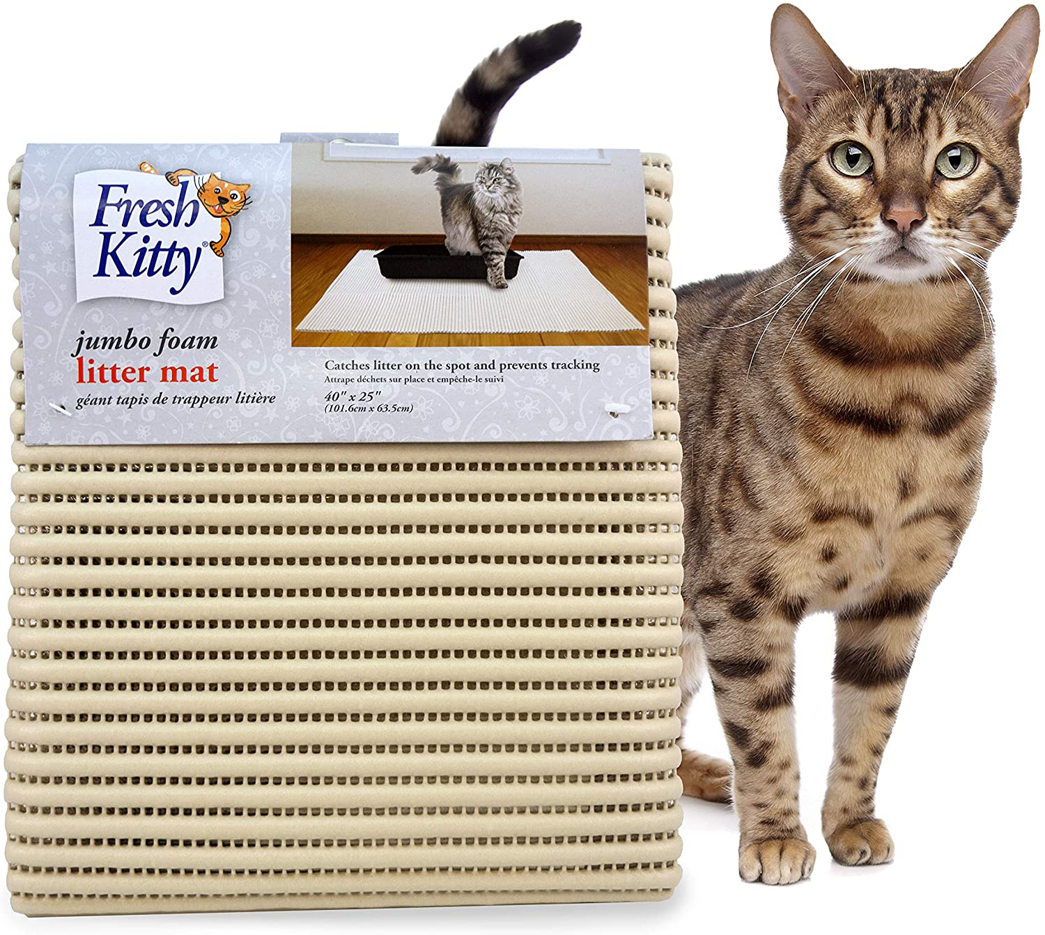 Fresh Kitty Durable XL Jumbo Foam Litter Mat – BPA and Phthalate Free, Water Resistant, Traps Litter from Box, Scatter Control, Easy Clean Mats 40"X25" (9027)