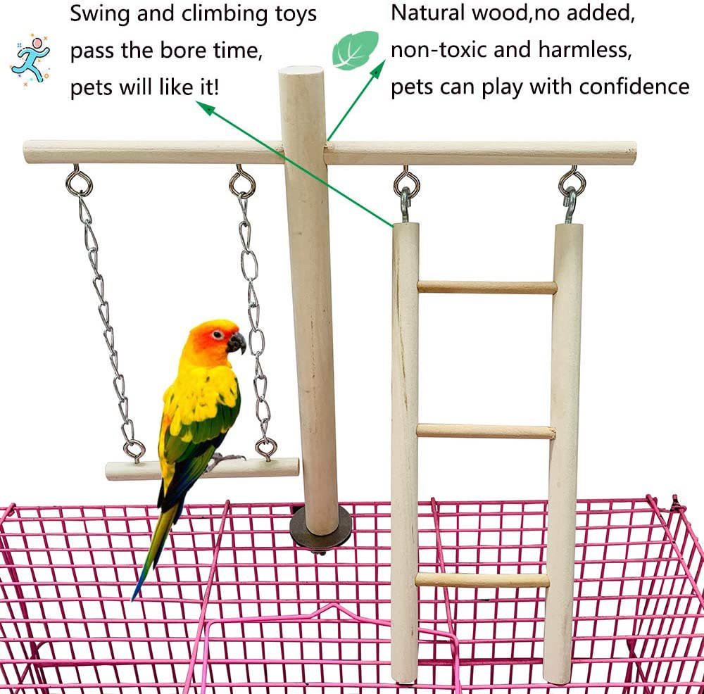 PINVNBY Parrot Climbing Ladder Swing Toy Natural Wood Bird Cage Play Gyms Playground Stand Rope Perch for Parakeet Cockatiel Conure Love Birds Finch African Grey Macaw Amazon Budgies Animals & Pet Supplies > Pet Supplies > Bird Supplies > Bird Gyms & Playstands PINVNBY   