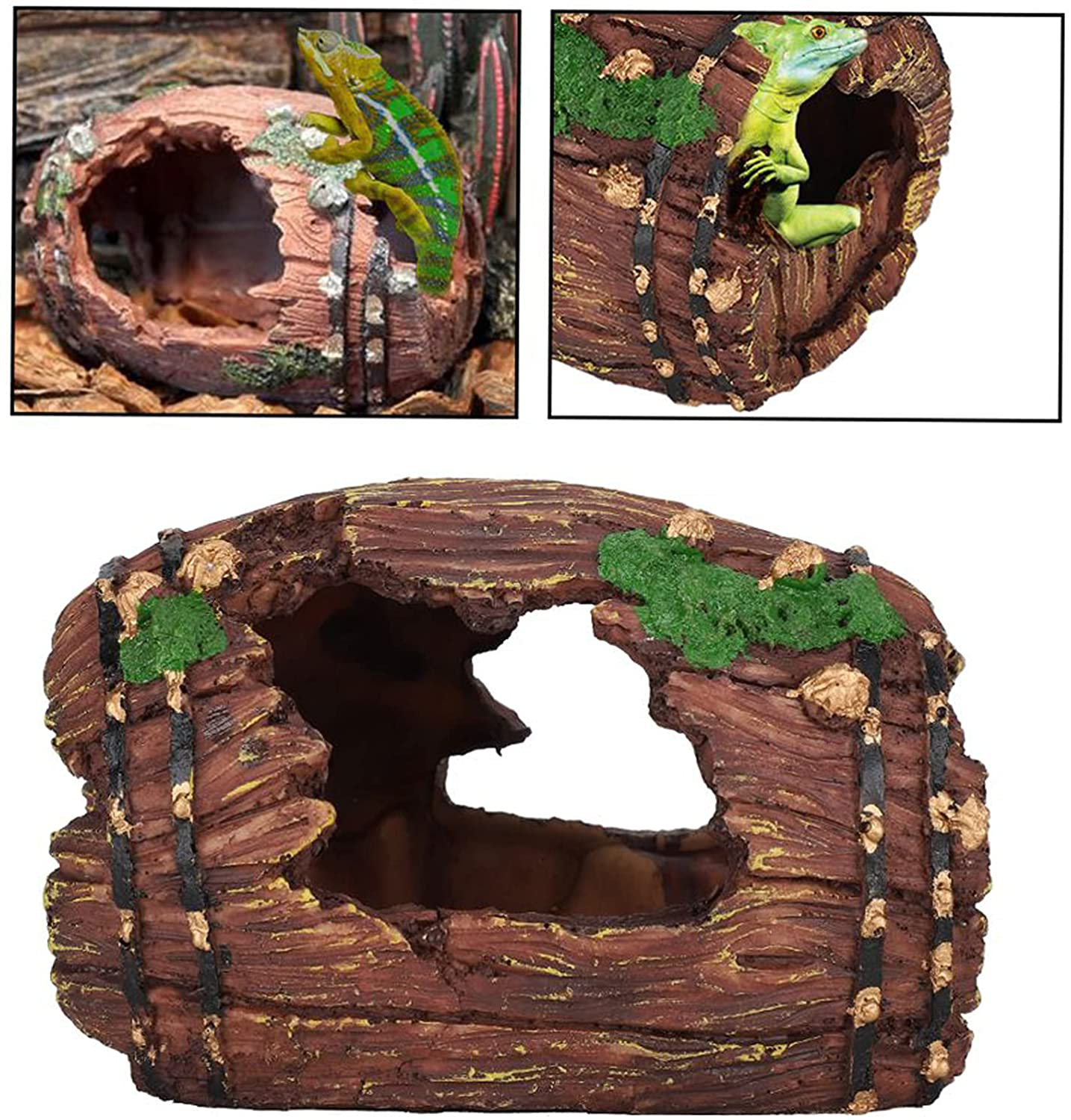 HERCOCCI Leopard Gecko Tank Accessories, Coconut Shell Hideout Cave Reptile Climbing Vine Habitat Decor with Hanging Reptile Plants for Chameleon Lizard Snake Hermit Crab Animals & Pet Supplies > Pet Supplies > Reptile & Amphibian Supplies > Reptile & Amphibian Habitats HERCOCCI   