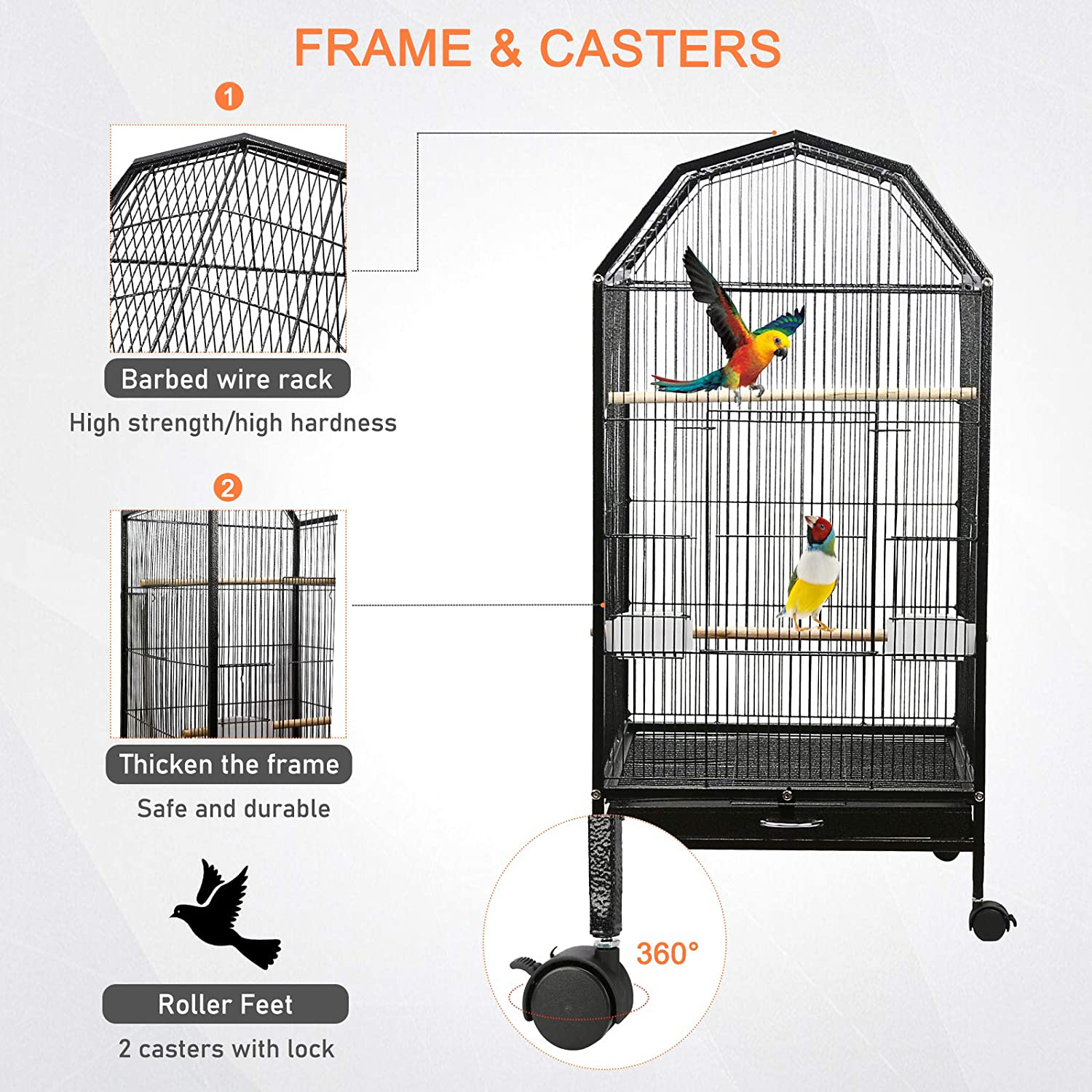 Ibnotuiy Parakeet Bird Cage with Rolling Stand Metal Pet Bird Flight Cages Large for Conure Canary Parekette Macaw Finch Cockatoo Budgie Cockatiels Parrot,Perches Catch Tray Included,Black Animals & Pet Supplies > Pet Supplies > Bird Supplies > Bird Cage Accessories Ibnotuiy   